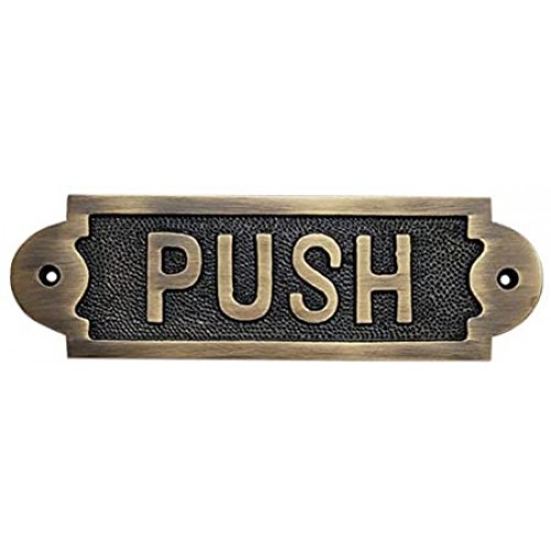 Horizontal Push Brass Door Sign - Antique Brass